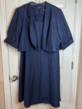 Roaman's Navy Midi Dress with Matching Cropped Jacket